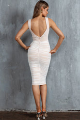 Move Maker Cut-Out Ruched Midi Dress Nude/White